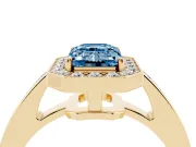 Emerald Cut Framed Halo Engagement Ring Setting for a Fancy Blue Lab-Grown Diamond | Yellow Gold