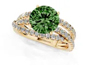 Fancy Green Round Cut Diamond Solitaire Twist Band Ring Set in Yellow gold with Pavé Setting and Prong Head