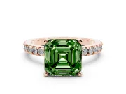 Fancy Green Asscher Cut Diamond Pavé Band Solitaire Set in Rose gold with Prong Setting