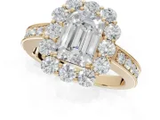 Emerald Cut Vintage Halo Engagement Ring Setting | Milgrain Channel Band | Yellow Gold
