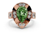 Fancy Green Pear Cut Diamond Milgrain Halo Ring Set in Rose gold with Split Shank