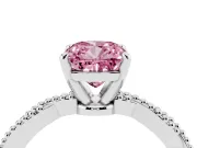 Fancy Pink Cushion Cut Diamond Solitaire Ring Set in Silver with Twisted Band and Bead Prong Setting