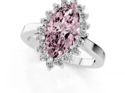 Fancy Pink Marquise Cut Diamond Halo Ring Set in Silver with Round Halo and Smooth Solitaire Band