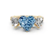 Heart-Shaped Three Stone Engagement Ring Setting for a Fancy Blue Lab-Grown Diamond | Braided Band | Yellow Gold