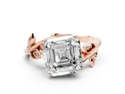 Asscher Cut Twisted Bypass Engagement Ring Setting | Accented Leaves | Rose Gold