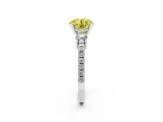 Fancy Yellow Three-Stone Round Cut Diamond Pavé Band Ring Set in White gold with Prong Setting