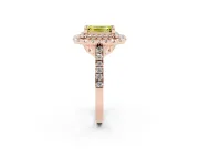 Fancy Yellow Emerald Cut Diamond Double Halo Statement Ring Set in Rose gold with Pavé Band