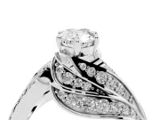 Pear Cut Diamond Solitaire Ring Set in White gold with Layered Twist Pavé Band