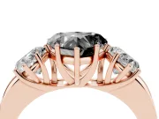 Fancy Black Heart Cut Diamond Three-Stone Ring Set in Rose gold with Bold Center and Classic Band