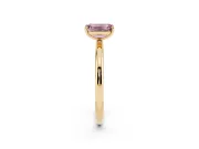 Fancy Pink Emerald Cut Diamond Solitaire Ring Set in Yellow gold with Prong Setting on a Polished Plain Band