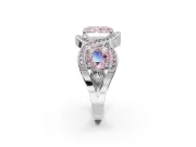 Radiant Cut Three Stone Halo Engagement Ring Setting for a Fancy Pink Lab-Grown Diamond | Pavé Wave Band | Platinum