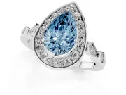 Pear-Shaped Halo Engagement Ring Setting for a Fancy Blue Lab-Grown Diamond | Bezel Station Shoulders | Sterling Silver