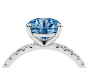 Round Petite Pavé Solitaire Engagement Ring Setting for a Fancy Blue Lab-Grown Diamond | Slim Band | Platinum