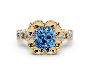 Cushion Cut Floral Engagement Ring Setting for a Fancy Blue Lab-Grown Diamond | Petal Frame | Yellow Gold