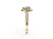 Fancy Blue Heart-Shaped Lab-Grown Diamond Milgrain Halo Solitaire Ring Set in Yellow Gold with Bezel Set Side Stones and Pavé Band