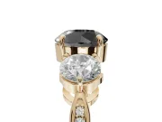 Round Three Stone Engagement Ring Setting for a Black Center | Tapered Pavé Band | Yellow Gold