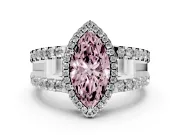 Fancy Pink Marquise Cut Diamond Halo Ring Set in Silver with Pavé Split Shank and Prong Setting