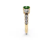 Cushion Cut Three Stone Engagement Ring Setting for a Fancy Green Lab-Grown Diamond | Accented Shoulders | Yellow Gold