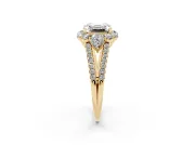 Asscher Cut Diamond Halo Split Shank Engagement Ring Set in Yellow gold with Prong-Held Center Stone