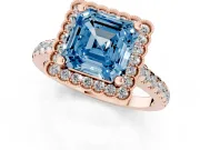 Asscher Cut Milgrain Floral Halo Engagement Ring Setting for a Fancy Blue Lab-Grown Diamond | Pavé Band | Rose Gold