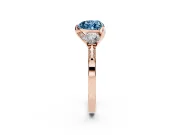 Heart-Shaped Hidden Halo Three Stone Engagement Ring Setting for a Fancy Blue Lab-Grown Diamond | Rose Gold