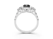 Fancy Black Cushion Cut Diamond Three-Stone Ring Set in Platinum with Pavé Band