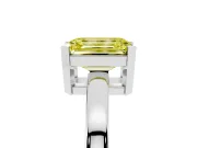 Fancy Yellow Emerald Cut Diamond Solitaire Ring Set in Silver with Prong Head and Smooth Polished Band