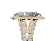 Marquise Halo Pavé Engagement Ring Setting for a Fancy Green Lab-Grown Diamond | Narrow Split Shank | Yellow Gold