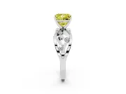 Fancy Yellow Princess Cut Diamond Solitaire Ring Set in Platinum with Side Stones on Criss-Cross Band and Prong Setting
