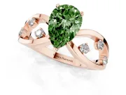 Fancy Green Pear Cut Diamond Solitaire Ring Set in Rose gold with Side Stones on Criss-Cross Band and Prong Setting