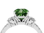 Fancy Green Three-Stone Cushion Cut Diamond Pavé Band Ring Set in Silver with Prong Setting