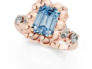 Emerald Cut Floral Engagement Ring Setting for a Fancy Blue Lab-Grown Diamond | Petal Frame and Side Stones | Rose Gold