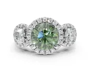 Round Three Stone Halo Engagement Ring Setting for a Fancy Green Lab-Grown Diamond | Platinum