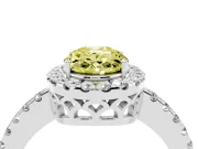 Fancy Yellow Oval Cut Diamond Pavé Band Halo Engagement Ring Set in White gold with Prong Setting