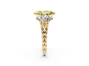 Fancy Yellow Marquise Cut Diamond Three-Stone Ring Set in Yellow gold with Braided Band
