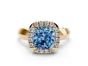 Cushion Cut Halo Engagement Ring Setting for a Fancy Blue Lab-Grown Diamond | Square Profile Band | Yellow Gold