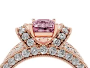 Emerald Cut Vintage Pave Engagement Ring Setting for a Fancy Pink Lab-Grown Diamond | Milgrain Edges | Rose Gold