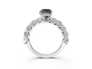 Cushion Cut Side Stone Engagement Ring Setting for a Black Center | White Gold
