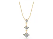 Princess Cut Lab-Grown Diamond Graduated Three-Stone Drop Pendant | Set on Point | Yellow Gold