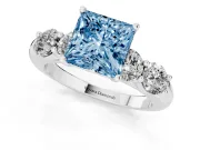 Princess Cut Five Stone Engagement Ring Setting for a Fancy Blue Lab-Grown Diamond | Plain Band | Sterling Silver