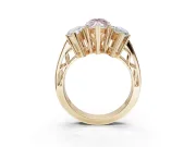 Marquise Three Stone Engagement Ring Setting for a Fancy Pink Lab-Grown Diamond | Beaded Shoulders | Yellow Gold