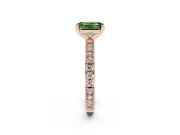 Fancy Green Emerald Cut Diamond Solitaire Ring Set in Rose gold with Slim Pavé Band and Prong Setting