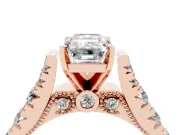Emerald Cut Diamond Classic Solitaire Ring Set in Rose gold with Pavé Band and Prong Setting