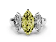 Fancy Yellow Three-Stone Marquise Cut Diamond Ring Set in Silver with Matching Prong Settings and Plain Band
