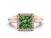 Princess Cut Halo Engagement Ring Setting for a Fancy Green Lab-Grown Diamond | Plain Tapered Band | Rose Gold