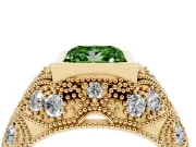 Fancy Green Princess Cut Diamond Bezel Ring Set in Yellow gold with Milgrain Accent Band