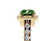 Cushion Cut Accented Halo Engagement Ring Setting for a Fancy Green Lab-Grown Diamond | Yellow Gold