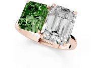 Fancy Green Radiant Cut and Emerald Cut Toi Moi Ring Set in Rose gold with Prong Setting
