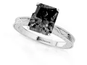 Fancy Black Radiant Cut Diamond Solitaire Milgrain Engraved Band Set in Silver with Prong Setting