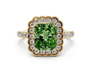 Radiant Cut Milgrain Floral Halo Engagement Ring Setting for a Fancy Green Lab-Grown Diamond | Pavé Band | Yellow Gold